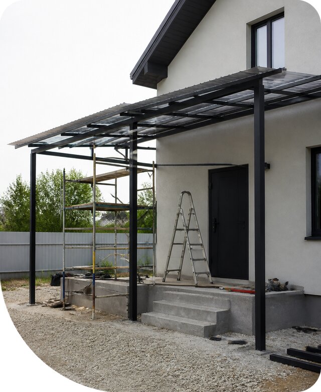 Изготовление и монтаж навеса над крыльцом под ключ в Новокуйбышевске
